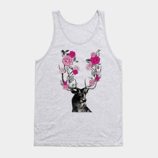 Stag and Roses | Stag and Flowers | Pink Roses | Tank Top